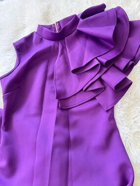 MARINA Purple Sleeveless Ruffle Neck Blouse